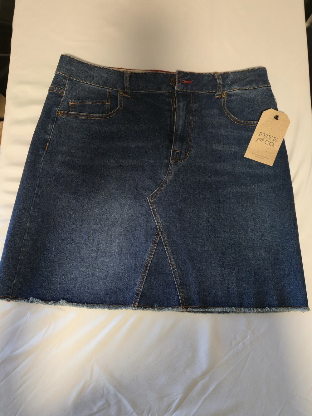 FRYE AND CO. Blue Denim Mini Skirt with Contrast Stitching